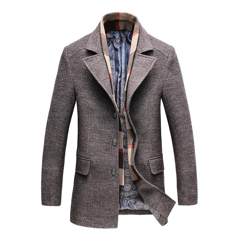 Cyrus Wool Blend Topcoat – Notch-Lapel Single-Breasted Detachable-Scarf Outerwear