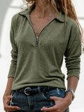 Olive green heathered knit half-zip pullover with a polo collar, ring-pull zipper, and relaxed hip-length fit.