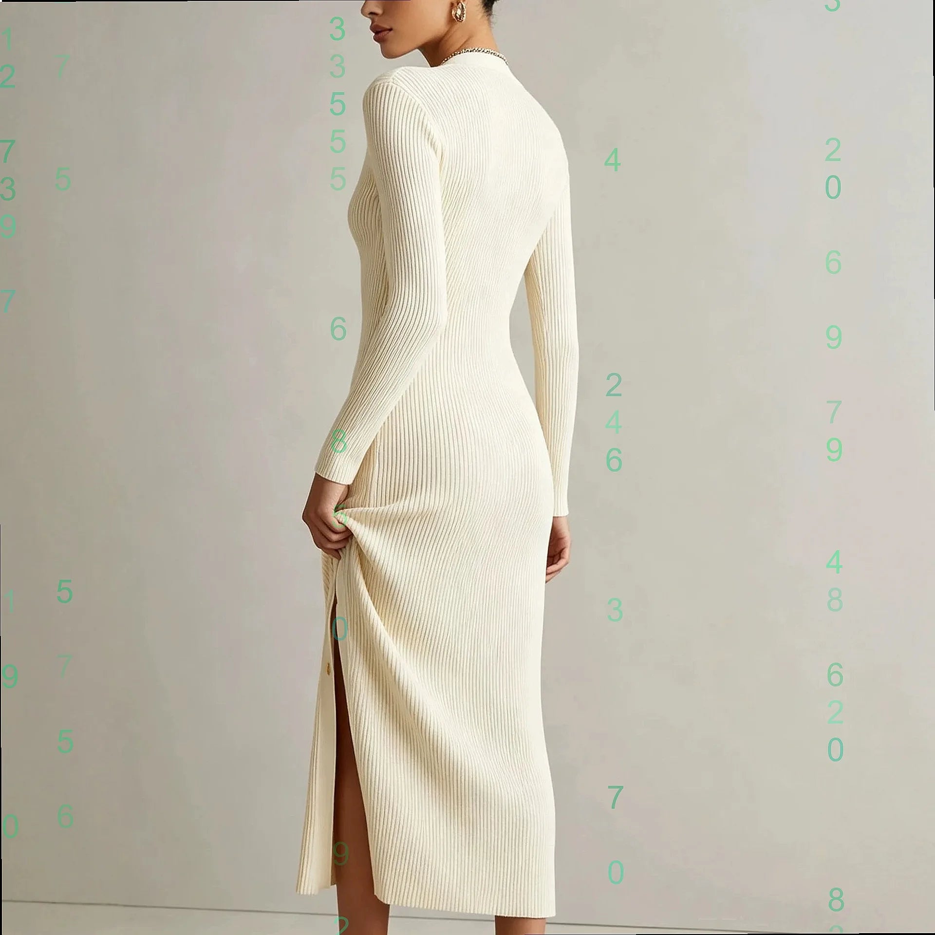Donatella Ribbed Knit Midi Dress – V-Neck Button-Front Fitted Style