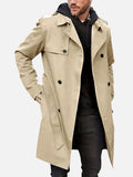 Beige Double-Breasted Lined Trench Coat shown from the front, featuring notch lapels, double-breasted button closure, side pockets, and a tailored fit.

