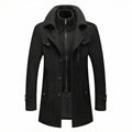 Black Double-Collar Tailored Overcoat featuring a built-in zip layer, wide collar, single-breasted front, zippered side pockets, and tailored fit.