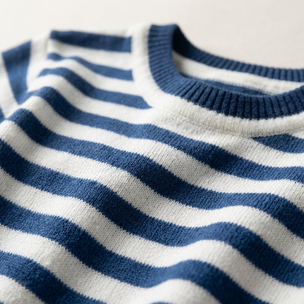 Emilia Cotton Blend Striped Top – Crew-Neck Relaxed-Fit Ribbed-Cuff Tee