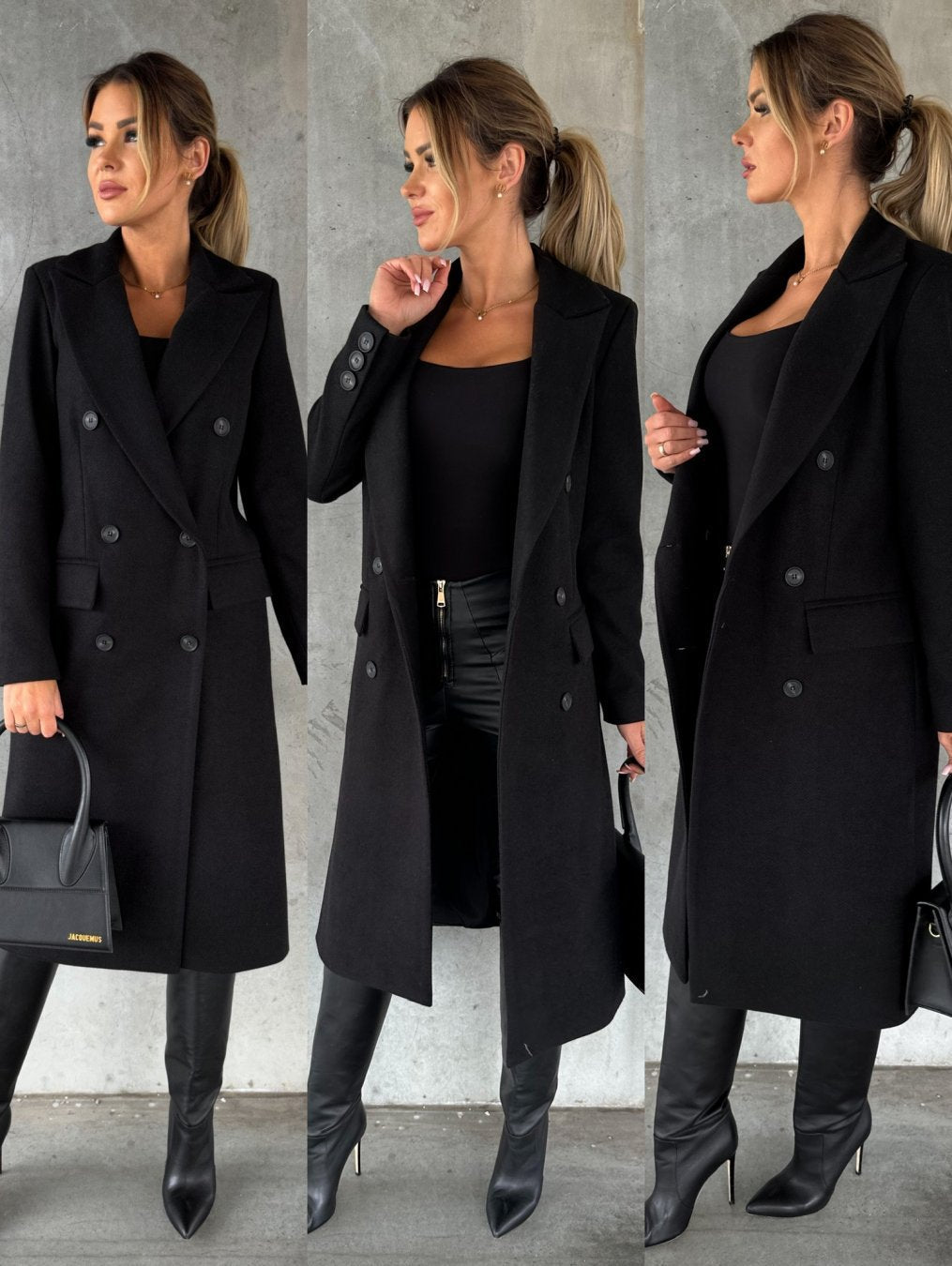 Emilia Double-Breasted Longline Coat – Notched-Lapel Unlined Tailored Overcoat