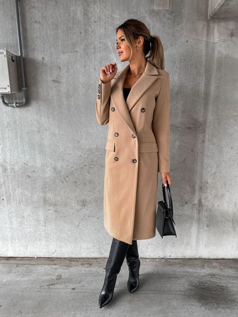 Emilia Double-Breasted Longline Coat – Notched-Lapel Unlined Tailored Overcoat
