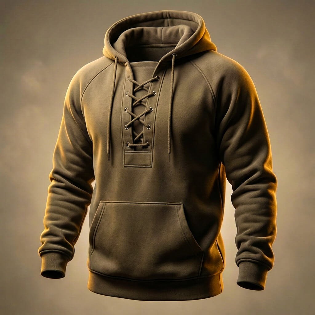 Enrico Organic Cotton Hoodie – Lace-Up Mid-Weight Ribbed-Trim Pullover