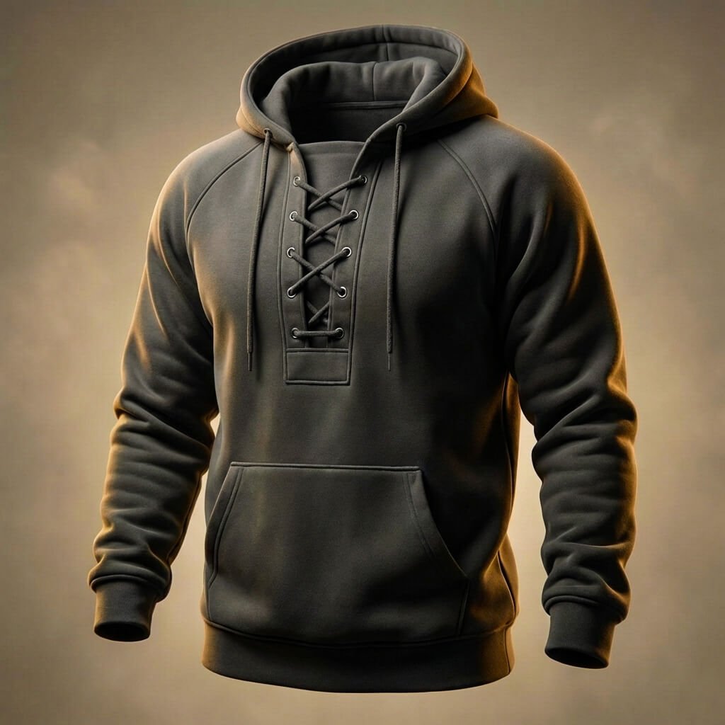 Enrico Organic Cotton Hoodie – Lace-Up Mid-Weight Ribbed-Trim Pullover