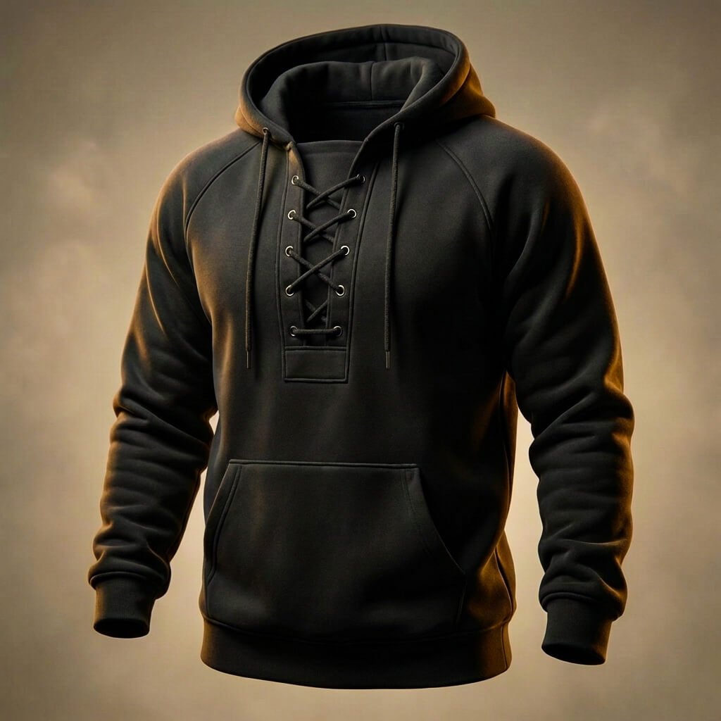 Enrico Organic Cotton Hoodie – Lace-Up Mid-Weight Ribbed-Trim Pullover