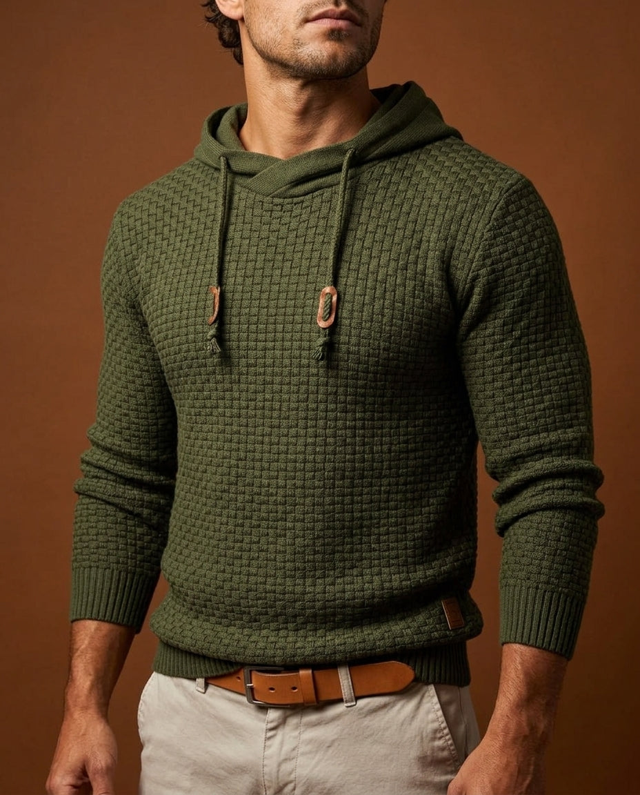 Flavio Basketweave Cotton Hoodie – Funnel-Neck Durable-Knit Multi-Season Pullover