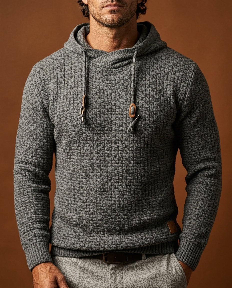 Flavio Basketweave Cotton Hoodie – Funnel-Neck Durable-Knit Multi-Season Pullover