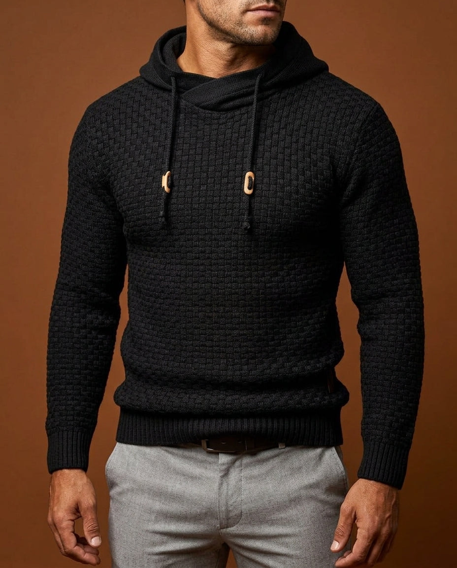 Flavio Basketweave Cotton Hoodie – Funnel-Neck Durable-Knit Multi-Season Pullover