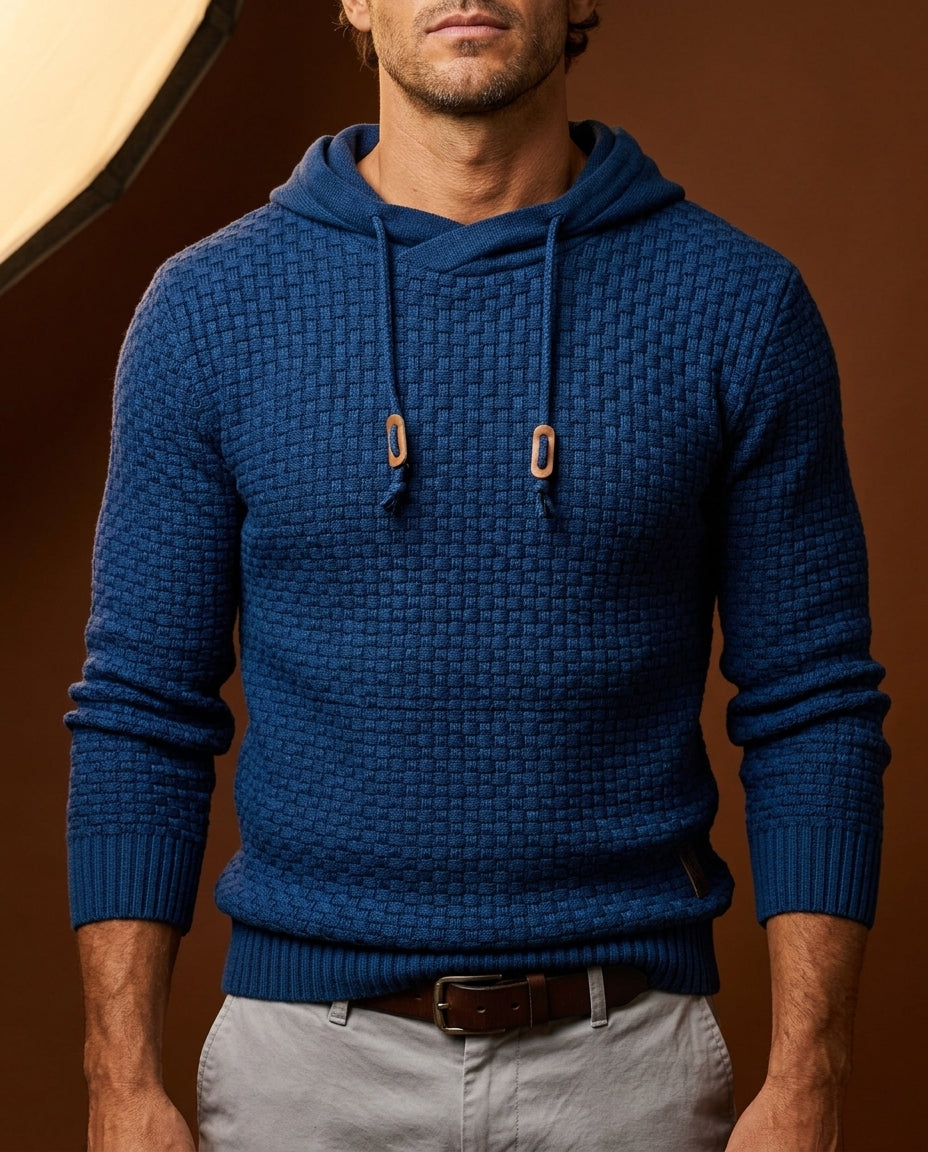 Flavio Basketweave Cotton Hoodie – Funnel-Neck Durable-Knit Multi-Season Pullover