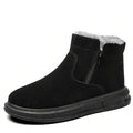 Black fleece-lined winter ankle boot with side zip, wide toe box and textured outsole