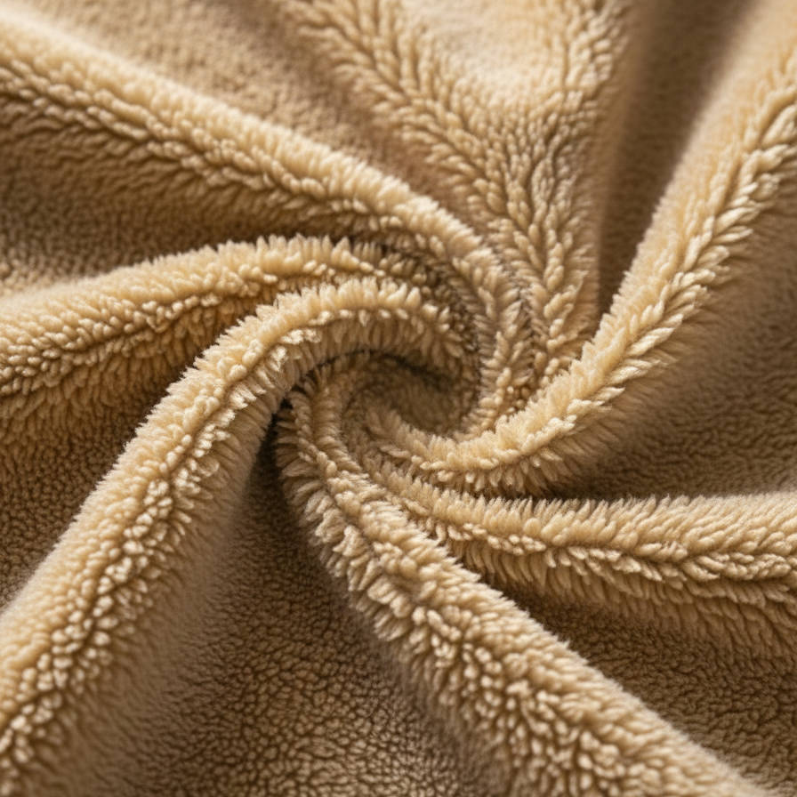 Sherpa-Lined Zip-Up Hoodie – Close-up of cream sherpa fleece lining texture