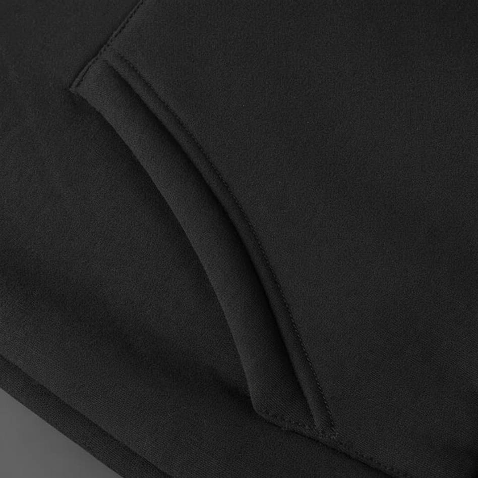 Sherpa-Lined Zip-Up Hoodie – Close-up of black soft outer fabric texture