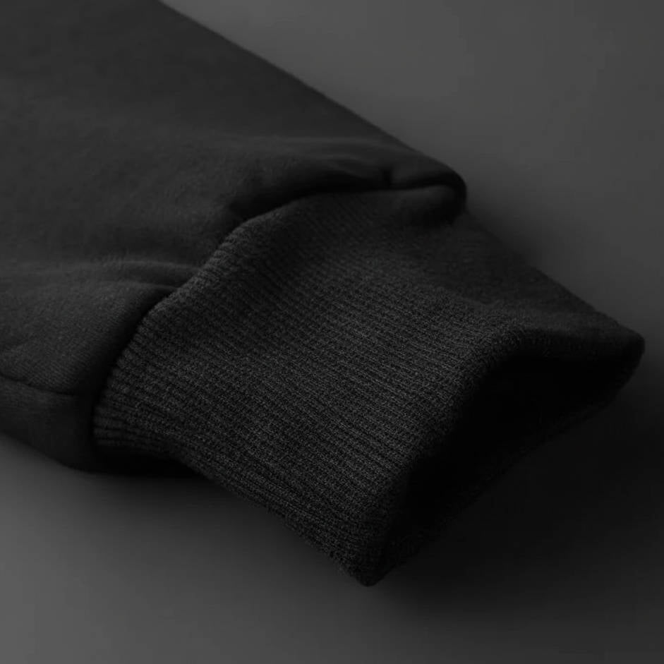 Sherpa-Lined Zip-Up Hoodie – Close-up of black ribbed knit sleeve cuff