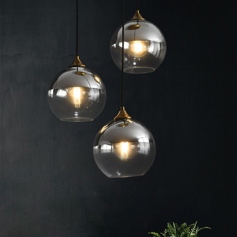 Sage - Amber Glass Ball Pendant Lamp