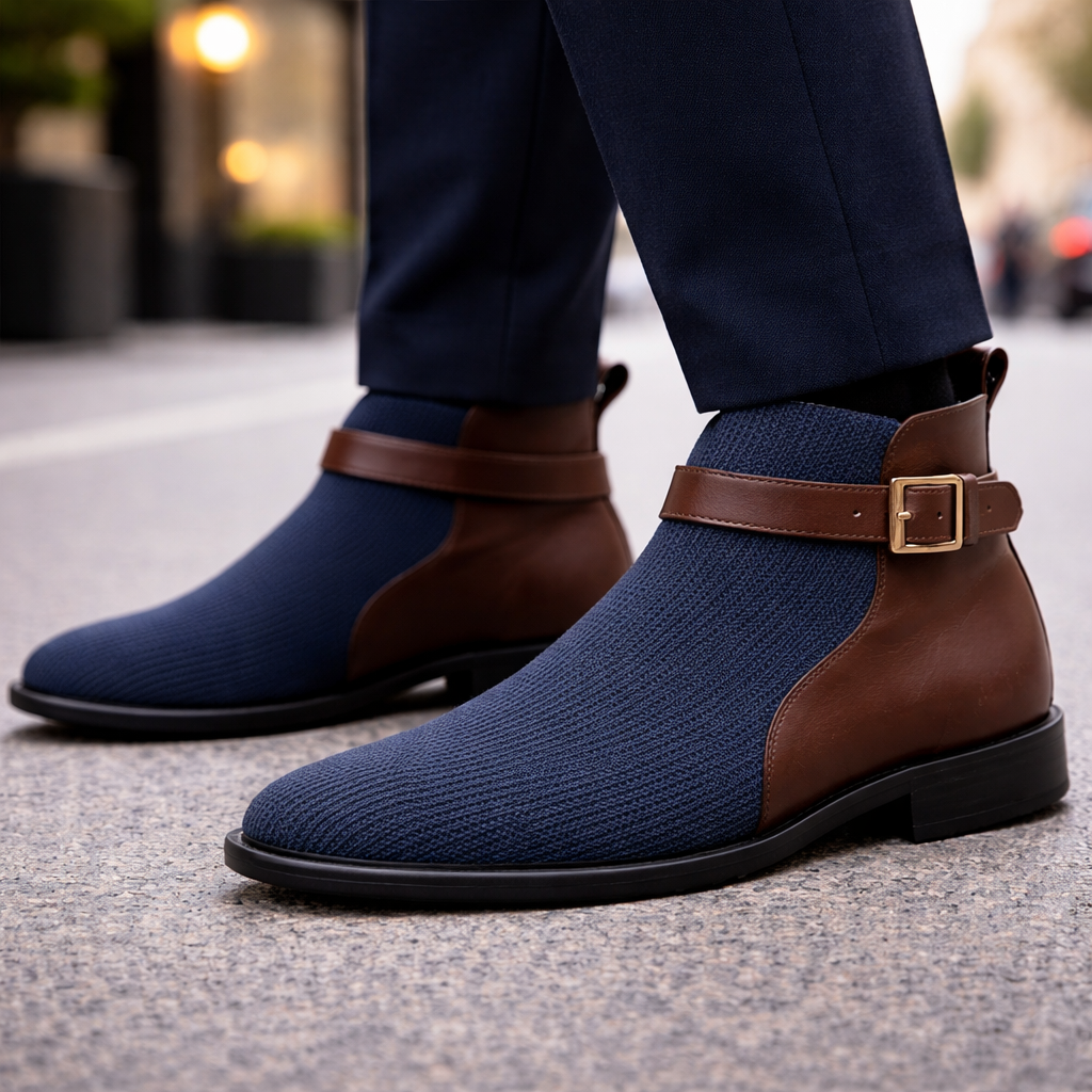 Hayden Knit Ankle Boots – Buckle Strap Jodhpur Style Casual Footwear With Soft Lined Cushioned Footbed