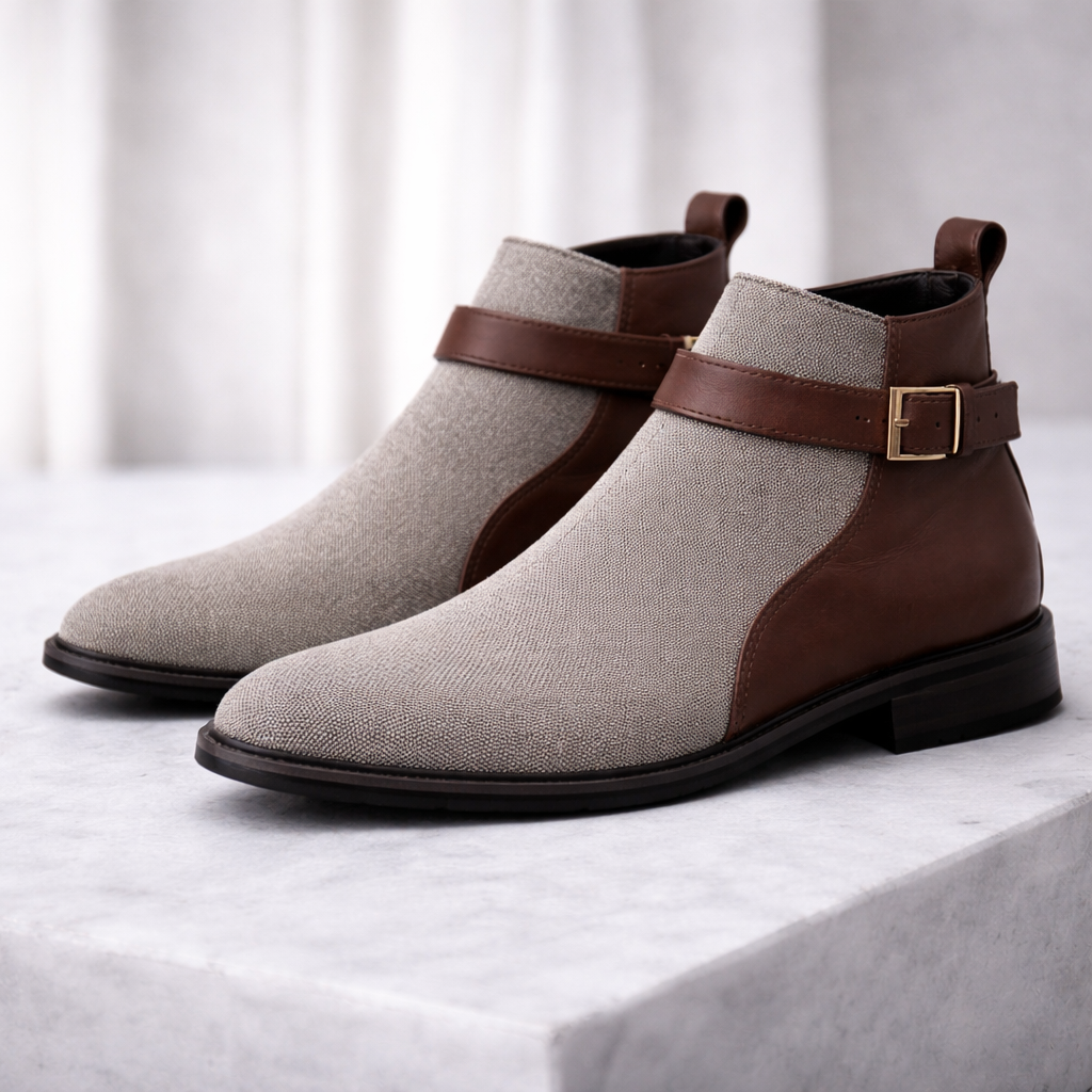 Hayden Knit Ankle Boots – Buckle Strap Jodhpur Style Casual Footwear With Soft Lined Cushioned Footbed