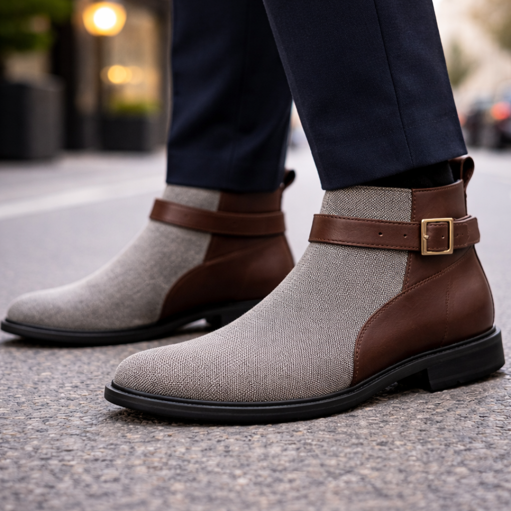 Hayden Knit Ankle Boots – Buckle Strap Jodhpur Style Casual Footwear With Soft Lined Cushioned Footbed