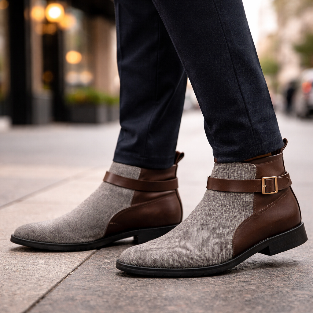 Hayden Knit Ankle Boots – Buckle Strap Jodhpur Style Casual Footwear With Soft Lined Cushioned Footbed