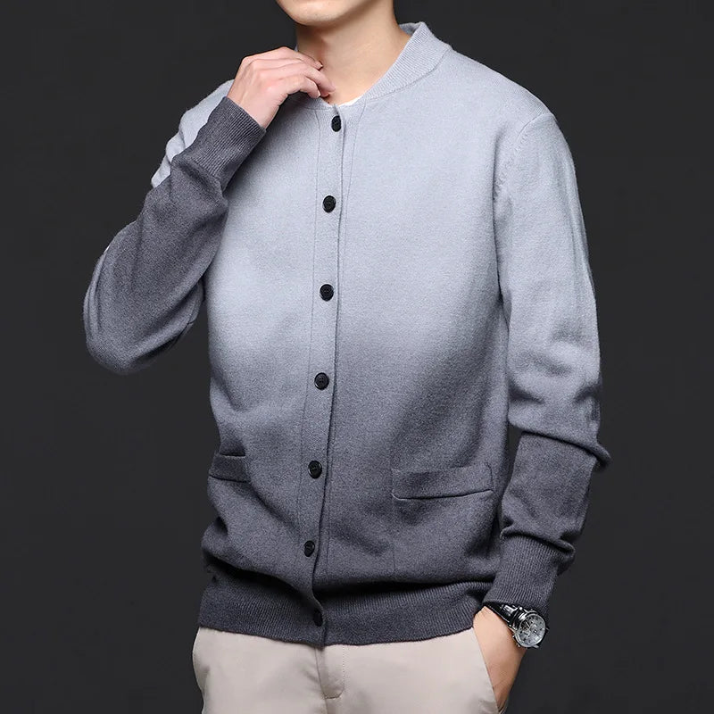Ignazio Ombre Cotton Blend Cardigan – V-Neck Button-Down Ribbed Knitwear