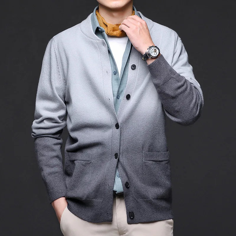 Ignazio Ombre Cotton Blend Cardigan – V-Neck Button-Down Ribbed Knitwear