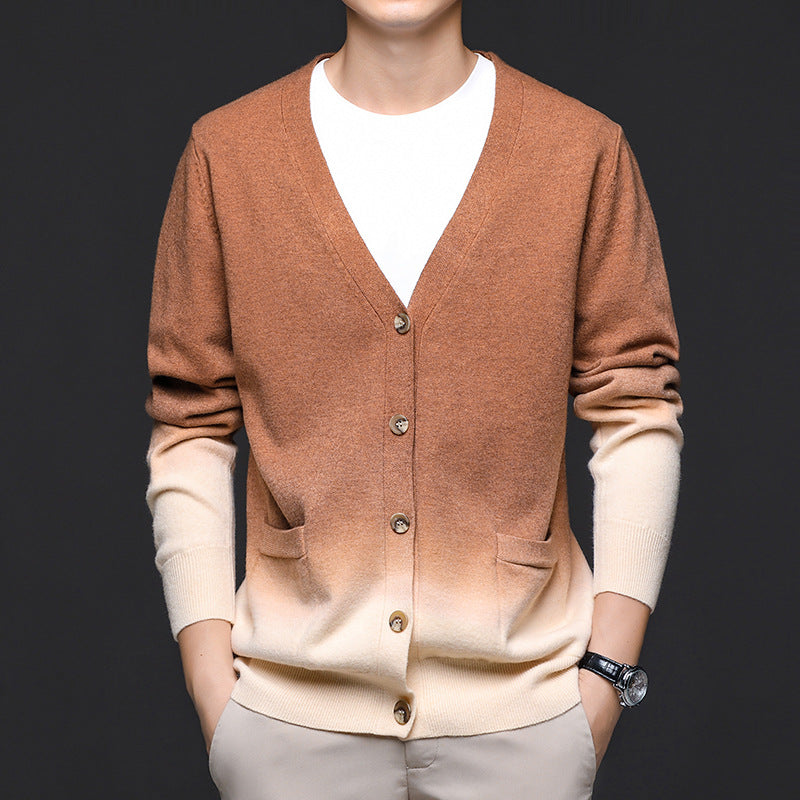 Ignazio Ombre Cotton Blend Cardigan – V-Neck Button-Down Ribbed Knitwear