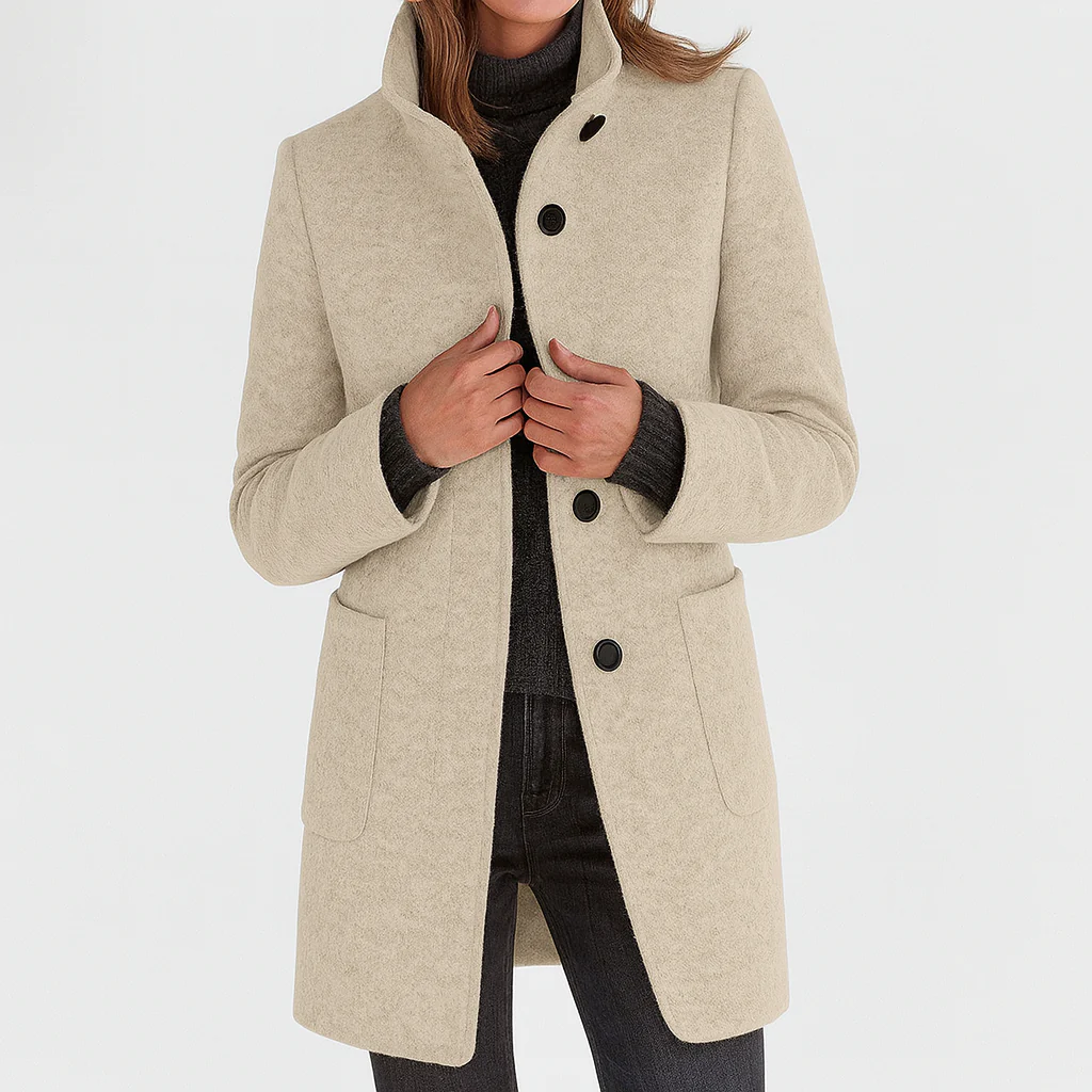 Jenny High-Collar Wool Coat – Single-Breasted Side-Pocketed Overcoat