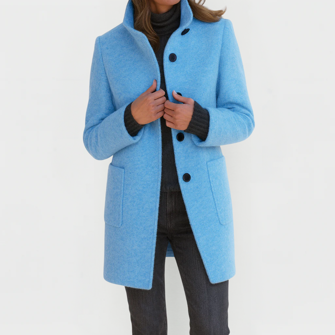 Jenny High-Collar Wool Coat – Single-Breasted Side-Pocketed Overcoat