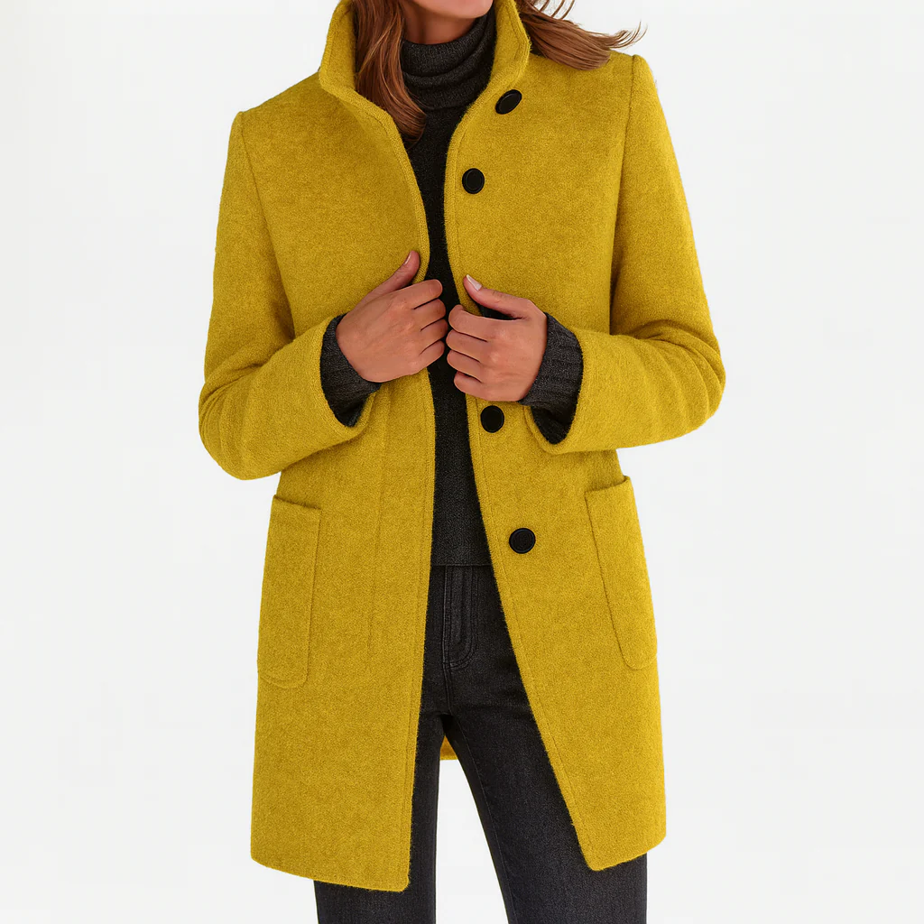 Jenny High-Collar Wool Coat – Single-Breasted Side-Pocketed Overcoat