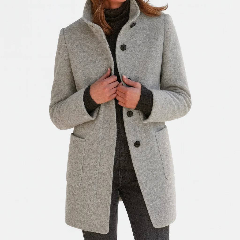 Jenny High-Collar Wool Coat – Single-Breasted Side-Pocketed Overcoat