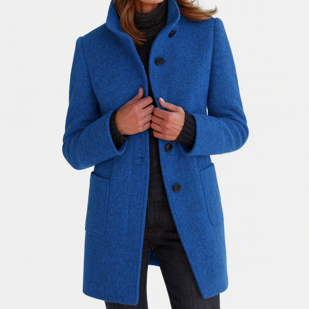 Jenny High-Collar Wool Coat – Single-Breasted Side-Pocketed Overcoat
