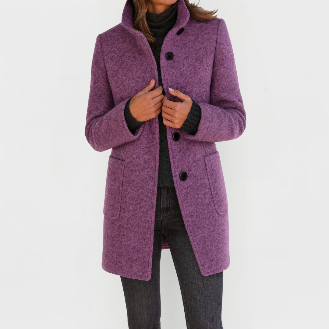 Jenny High-Collar Wool Coat – Single-Breasted Side-Pocketed Overcoat
