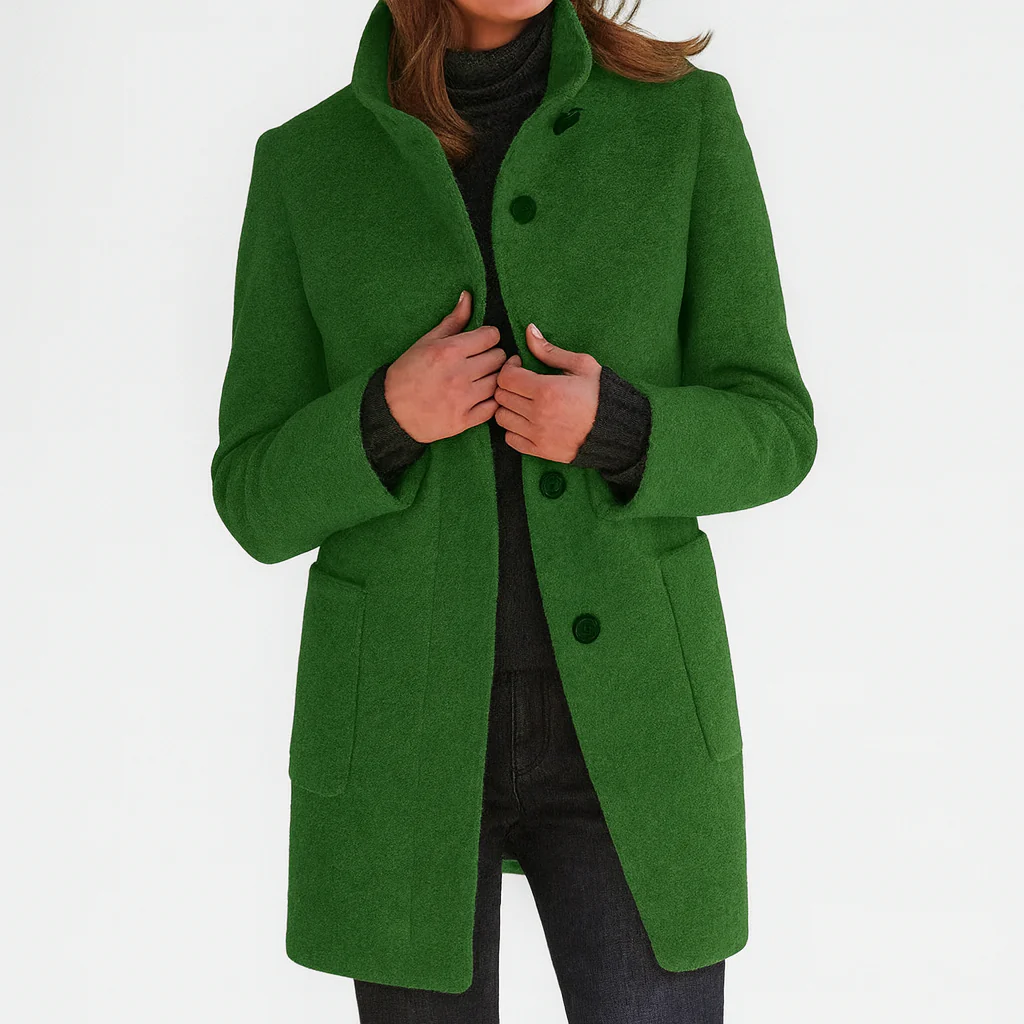 Jenny High-Collar Wool Coat – Single-Breasted Side-Pocketed Overcoat
