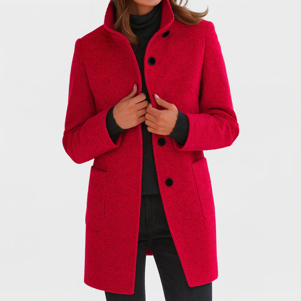Jenny High-Collar Wool Coat – Single-Breasted Side-Pocketed Overcoat