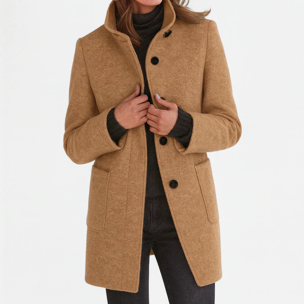 Jenny High-Collar Wool Coat – Single-Breasted Side-Pocketed Overcoat