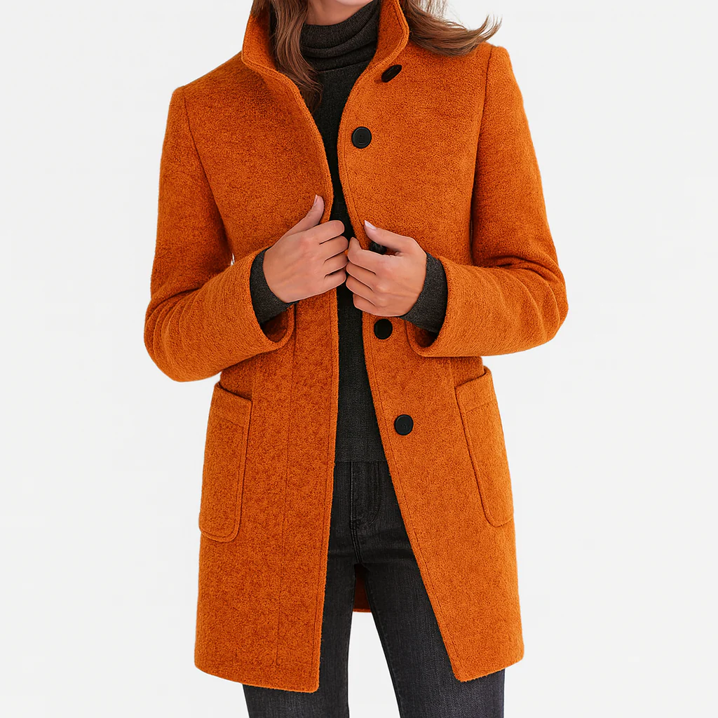 Jenny High-Collar Wool Coat – Single-Breasted Side-Pocketed Overcoat