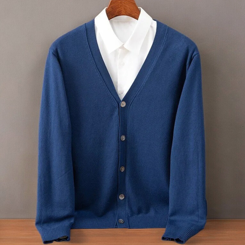 Kennedy Cashmere Blend Cardigan – V-Neck Button-Front Classic Fit Knitwear