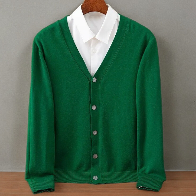 Kennedy Cashmere Blend Cardigan – V-Neck Button-Front Classic Fit Knitwear
