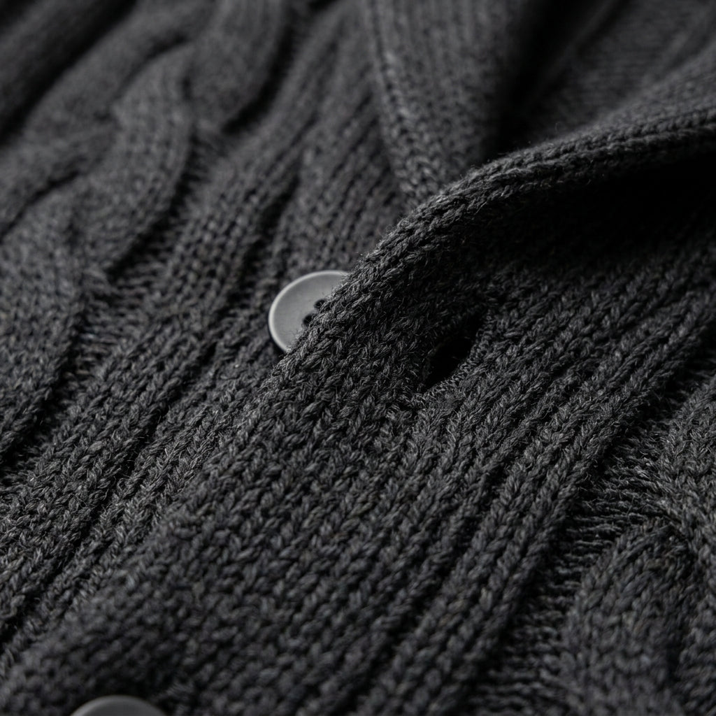 Kenneth Cotton-Wool Blend Cardigan – Shawl Collar Cable Knit Tailored Knitwear
