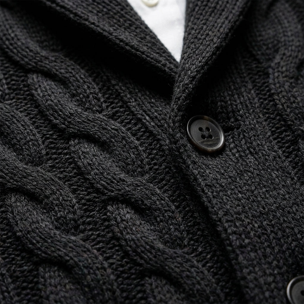 Kenneth Cotton-Wool Blend Cardigan – Shawl Collar Cable Knit Tailored Knitwear