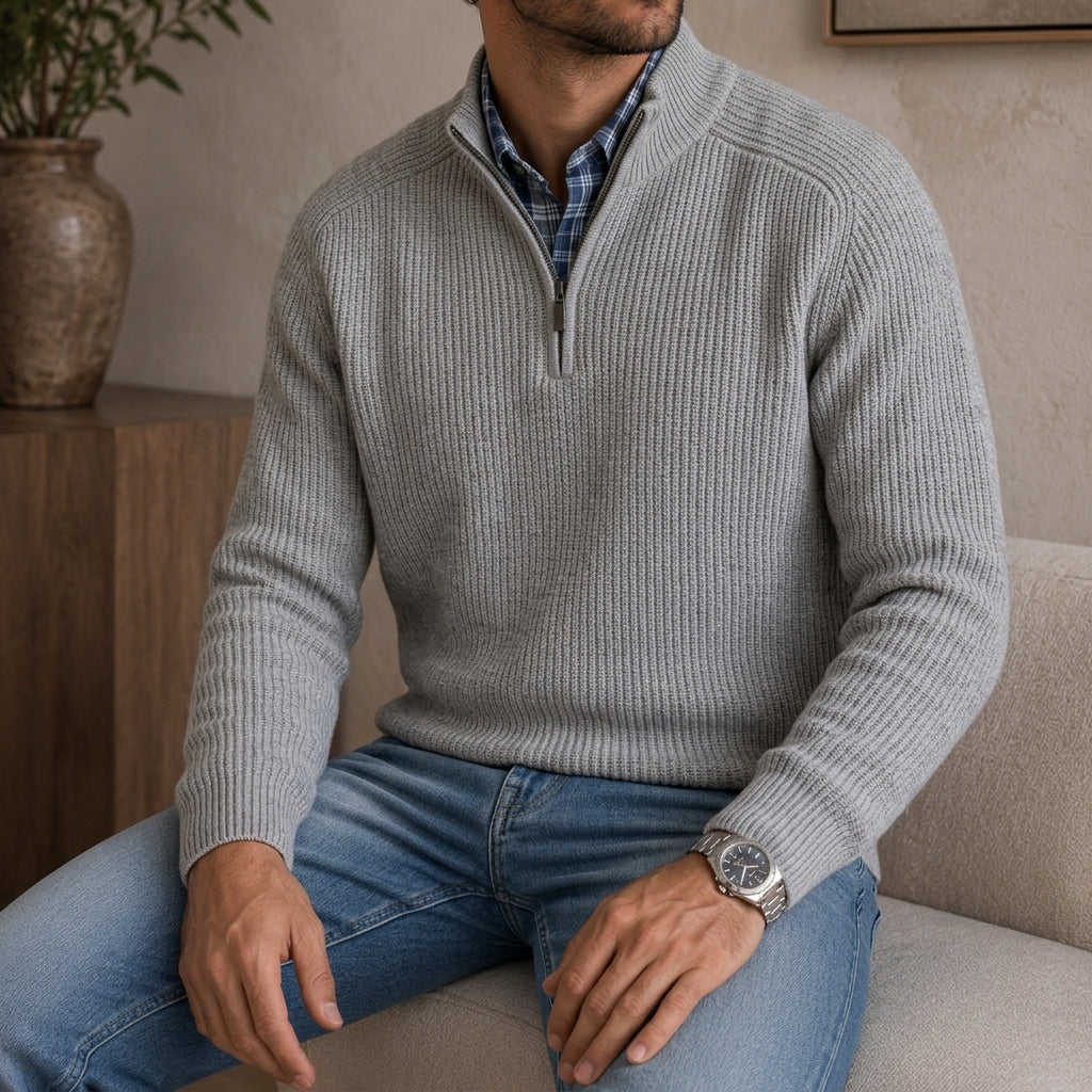 Leonard Fine Knit Quarter-Zip Pullover – Ribbed Trim Regular Fit Sweater