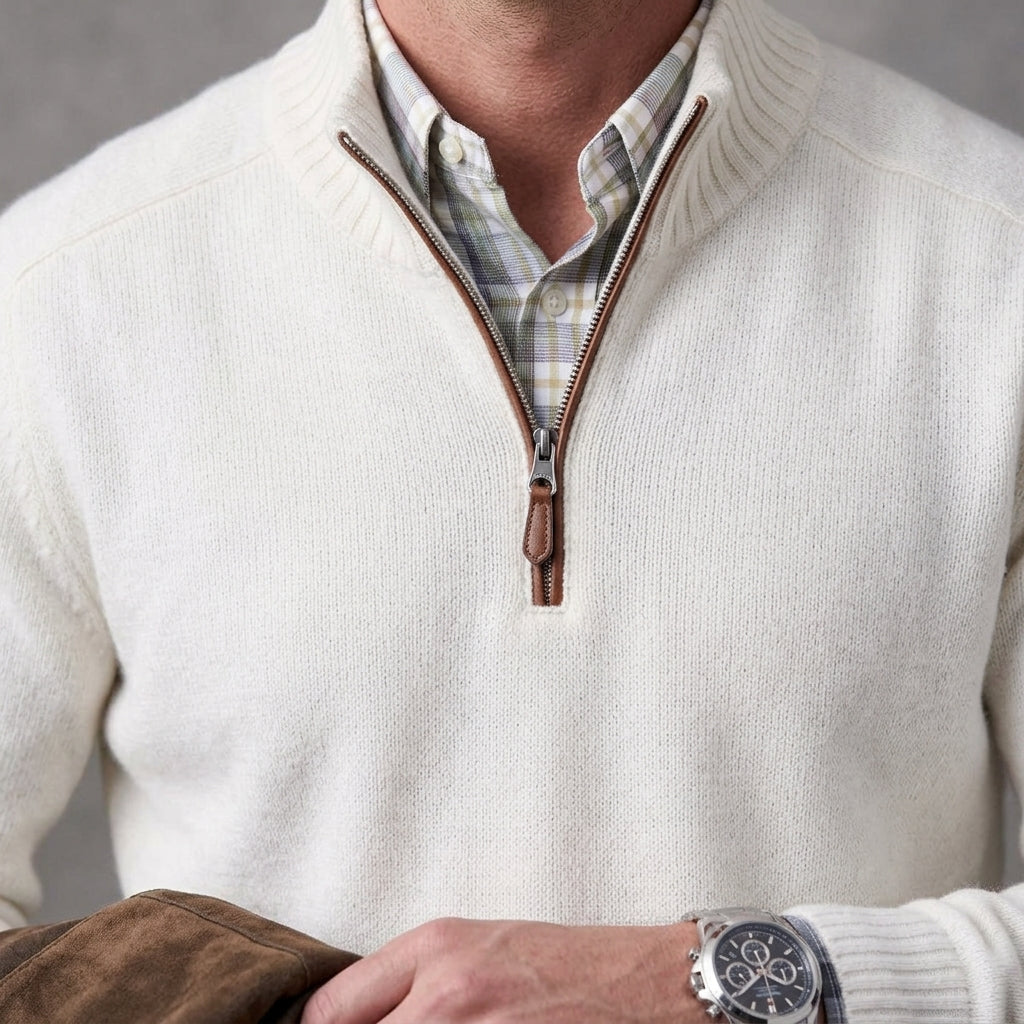 Leonard Fine Knit Quarter-Zip Pullover – Ribbed Trim Regular Fit Sweater