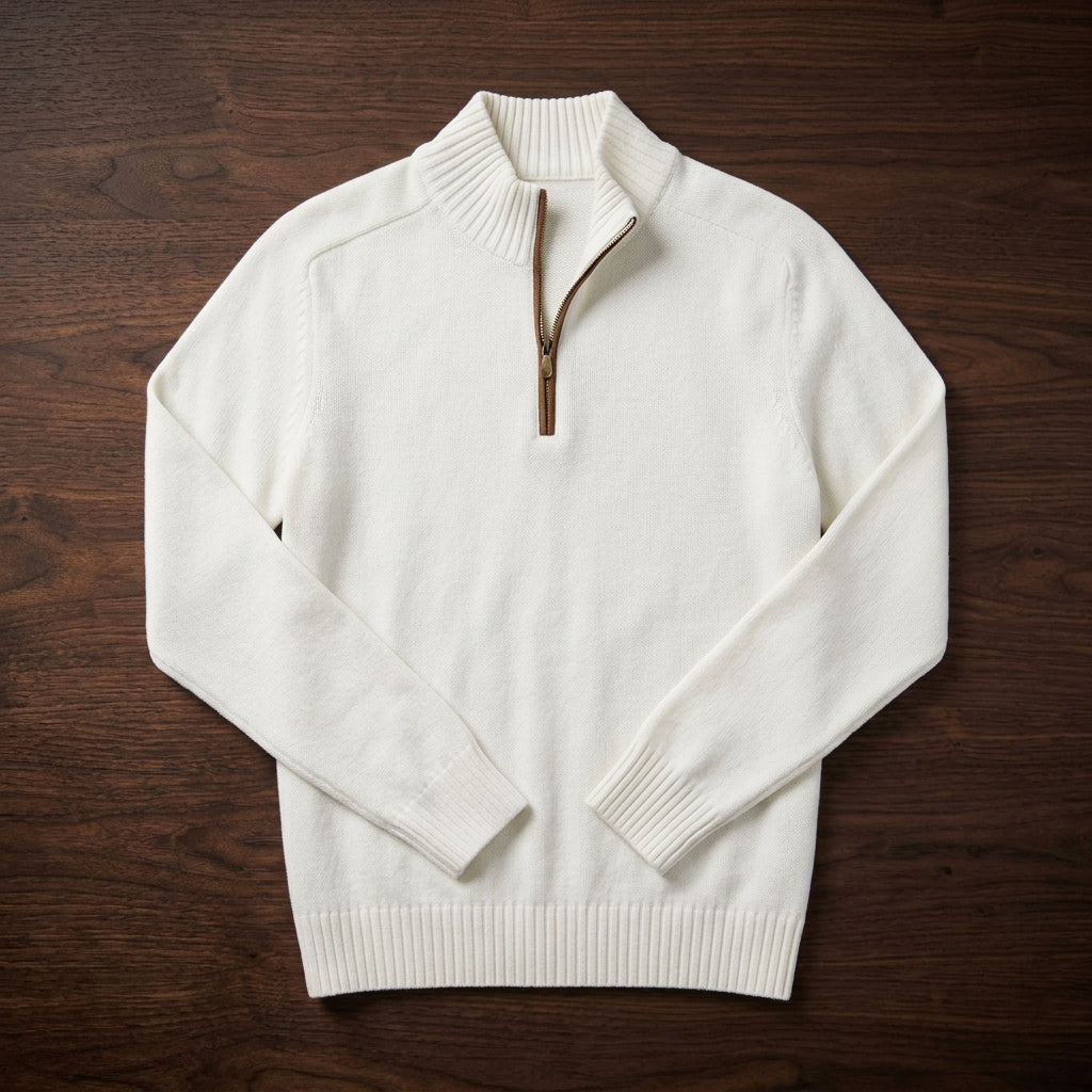 Leonard Fine Knit Quarter-Zip Pullover – Ribbed Trim Regular Fit Sweater