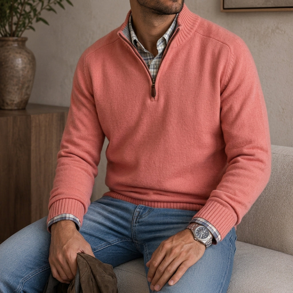 Leonard Fine Knit Quarter-Zip Pullover – Ribbed Trim Regular Fit Sweater