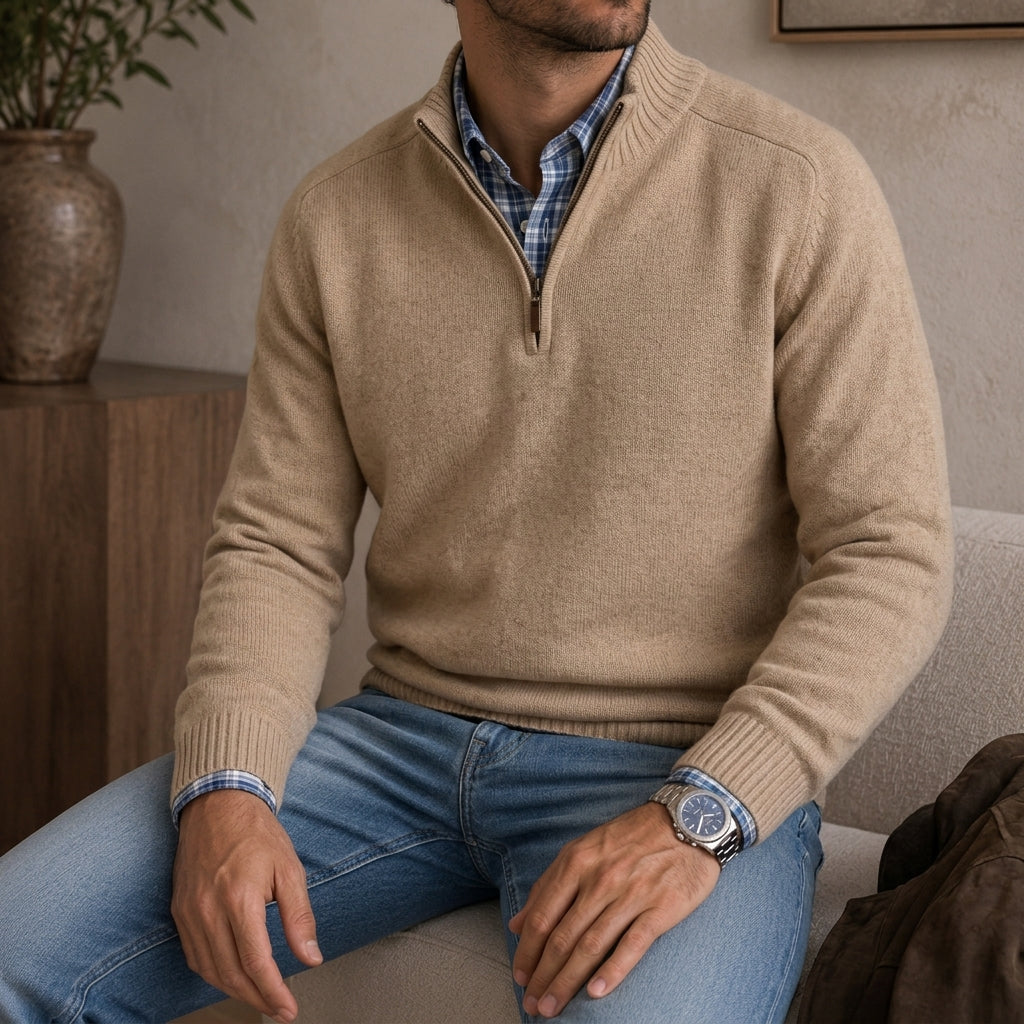 Leonard Fine Knit Quarter-Zip Pullover – Ribbed Trim Regular Fit Sweater