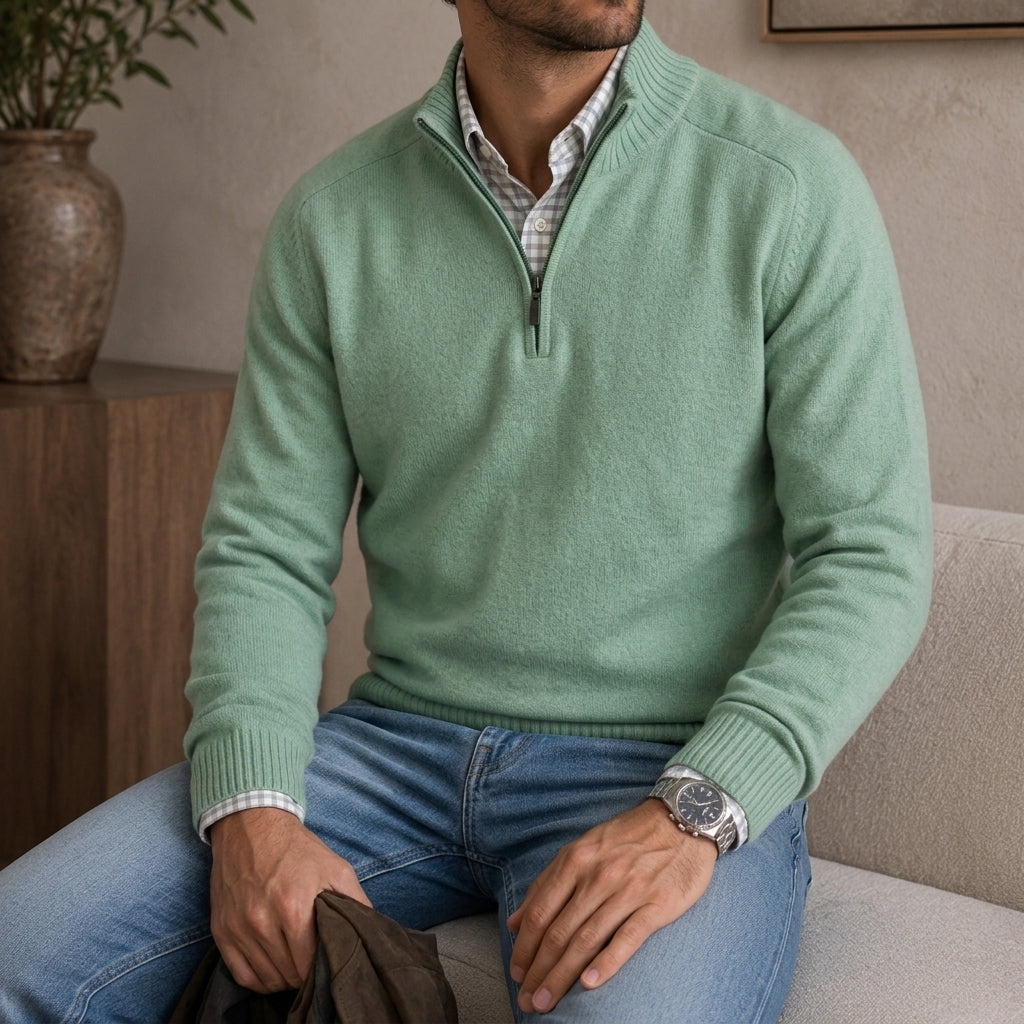 Leonard Fine Knit Quarter-Zip Pullover – Ribbed Trim Regular Fit Sweater