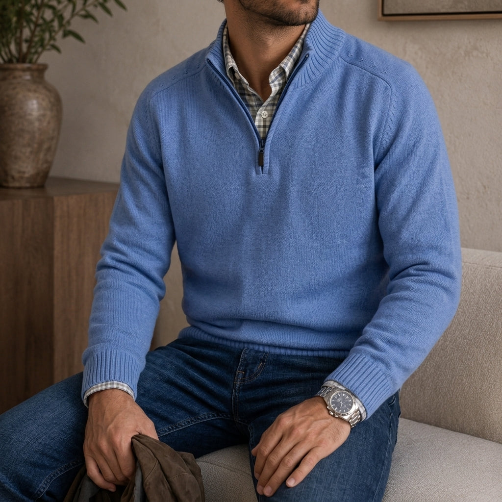 Leonard Fine Knit Quarter-Zip Pullover – Ribbed Trim Regular Fit Sweater