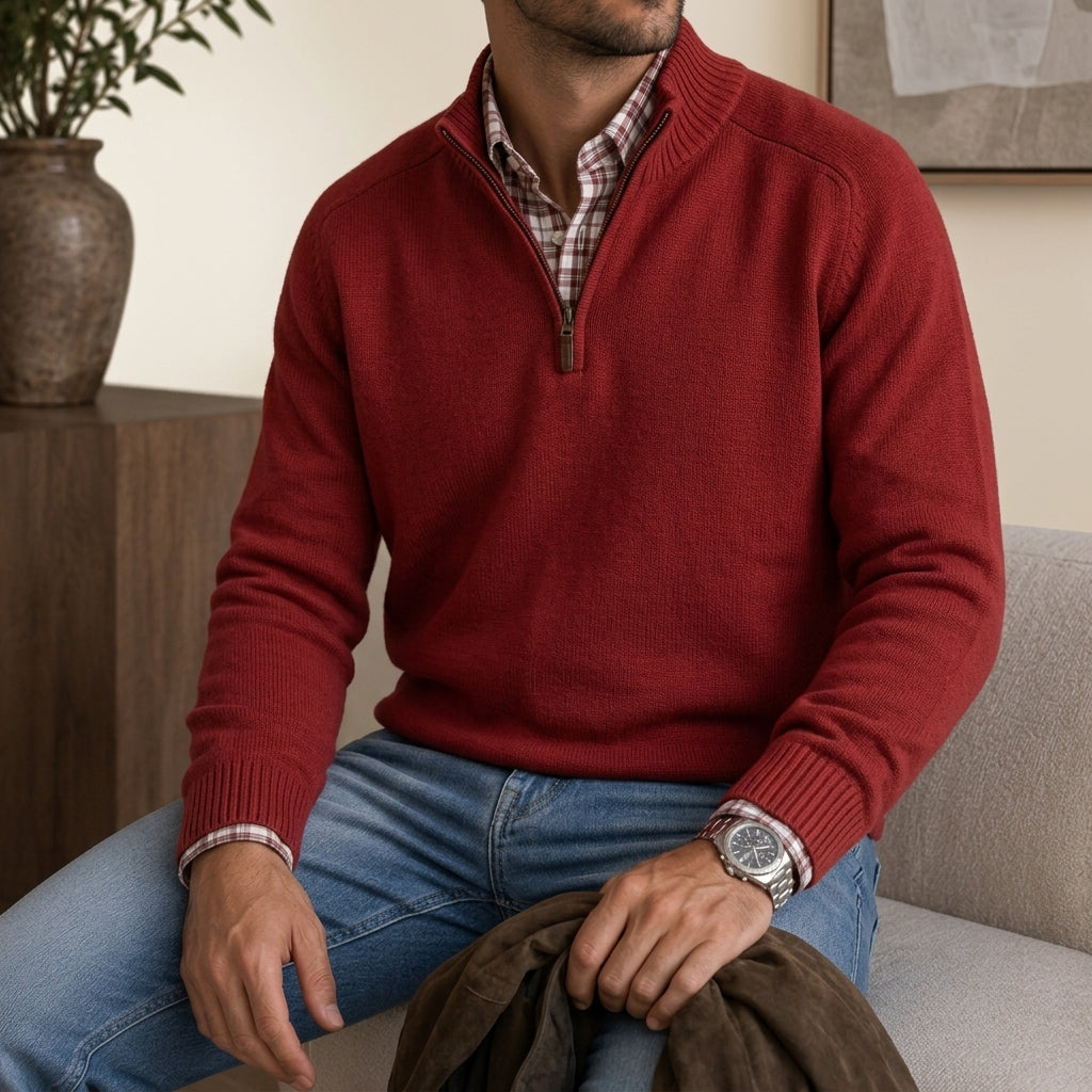 Leonard Fine Knit Quarter-Zip Pullover – Ribbed Trim Regular Fit Sweater