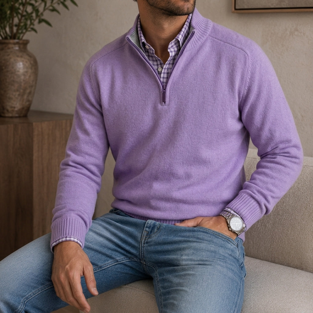 Leonard Fine Knit Quarter-Zip Pullover – Ribbed Trim Regular Fit Sweater